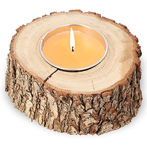 KADAX Rustikale Kerze im Baumstamm, Outdoorkerze, Gartenkerze aus Naturbelassenem Holz, Flammschale, Dekokerze, Kerzenständer, Holzkerze (Orange, Mittel) von KADAX