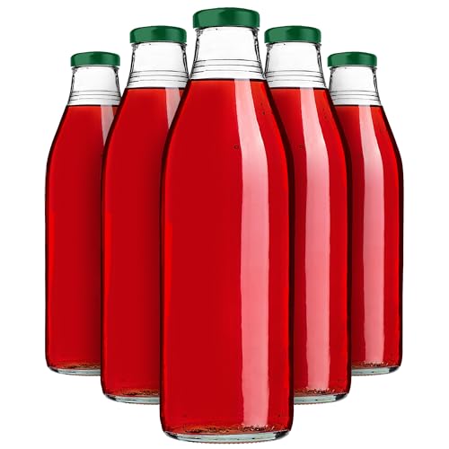 KADAX Saftflaschen 1L, 20 Stück, Glasflaschen mit Schraubverschluss fi43mm, leere Flaschen zum Einkochen, Einmachflaschen zum Befüllen von Saft & Sirup (Grün) von KADAX