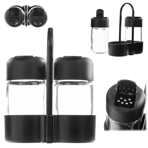 KADAX Salz- und Pfefferstreuer Set aus Glas und Kunststoff mit praktischem Halter und sicherem Deckel für die Küche oder den Esstisch (Schwarz) von KADAX