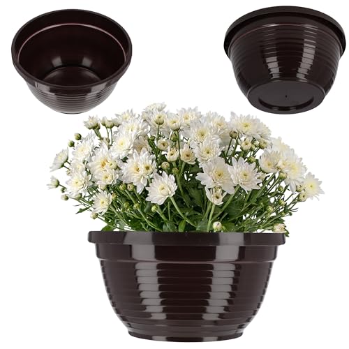 KADAX Schale aus Kunststoff, runde Blumenschale, wetterfester Pflanzkübel für Außen, Grabschale, leichte Kugelschale für Blumen, Pflanzschale (⌀ 13 cm, braun) von KADAX
