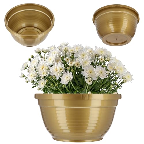 KADAX Schale aus Kunststoff, runde Blumenschale, wetterfester Pflanzkübel für Außen, Grabschale, leichte Kugelschale für Blumen, Pflanzschale (⌀ 20 cm, Gold) von KADAX