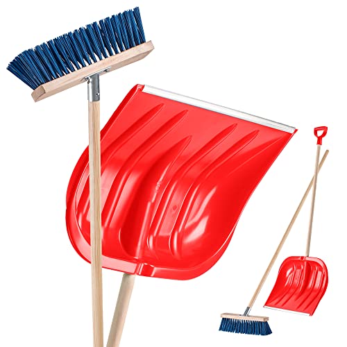 KADAX Schneeräumungsset, Schneeentfernung Kit mit Schneeschaufel, Schneeschieber und Besen mit ergonomischen Stiel, 2-Teiliges Schneeset für Schneeentfernung (Rot) von KADAX