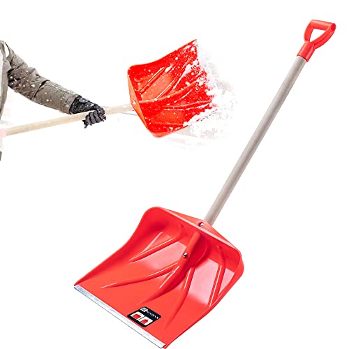 KADAX Schneeschaufel, Schaufel mit Holzstiel, Schneeschieber mit ergonomischem Kunststoffgriff, Schneeräumer mit Kunststoff-Blatt, Schneeschippe (W: 50 cm, Orange) von KADAX