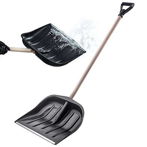 KADAX Schneeschaufel aus Kunststoff, Schaufel mit ergonomischem D-Griff, Blattbreite: 45 cm, Schneeschieber mit Holzstiel, Schneeschippe, Schneeräumer (Schwarz) von KADAX