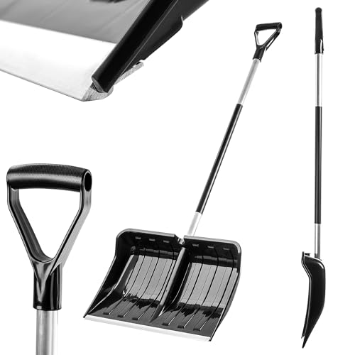KADAX Schneeschaufel mit Aluminiumgriff, Schneeschieber mit ergonomischem Griff, Schneekippe aus Kunststoff mit Aluminiumbeschlag (Schwarz, 55 x 145 cm) von KADAX