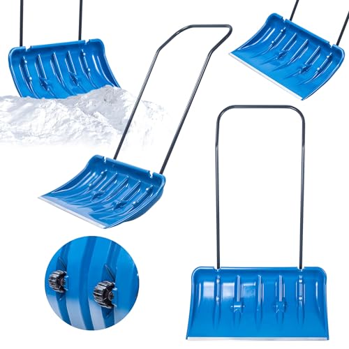 KADAX Schneeschieber mit Alu-Profilkante, breite Schneeschaufel mit Rädern, Schaufel mit Metallgriff, Schneeschippe mit Kunststoff-Blatt, Schneeräumer (Blau) von KADAX
