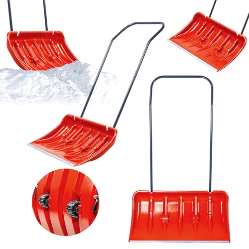 KADAX Schneeschieber mit Alu-Profilkante, breite Schneeschaufel mit Rädern, Schaufel mit Metallgriff, Schneeschippe mit Kunststoff-Blatt, Schneeräumer (Orange) von KADAX