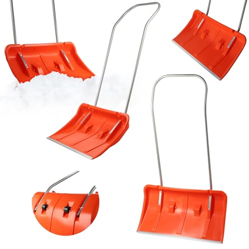 KADAX Schneeschieber mit Alu-Profilkante, breite Schneeschaufel mit Rädern, Schaufel mit Metallgriff, Schneeschippe mit Kunststoff-Blatt, Schneeräumer (Orange 2) von KADAX