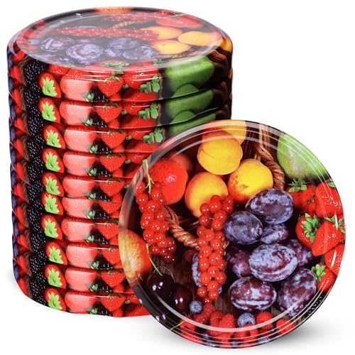 KADAX Schraubdeckel fi66 mm, Ersatzdeckel Set aus Metall, Einmachdeckel passend für 200ml und 315ml Gläser, Twist-Off-Deckel mit 4 Einrastzähnen, Deckel (Obst, 10 Stück) von KADAX