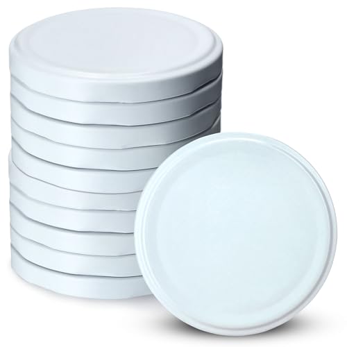 KADAX Schraubdeckel fi66 mm, Ersatzdeckel Set aus Metall, Einmachdeckel passend für 200ml und 315ml Gläser, Twist-Off-Deckel mit 4 Einrastzähnen, Deckel (Weiß, 10 Stück) von KADAX