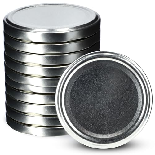 KADAX Schraubdeckel fi66 mm, Ersatzdeckel Set aus Metall, Einmachdeckel passend für 200ml und 315ml Gläser, Twist-Off-Deckel mit 4 Einrastzähnen, Deckel (Silber, 10 Stück) von KADAX