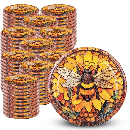 KADAX Schraubdeckel fi82 mm x 100st, Twist-Off-Deckel Set aus Metall, Ersatzdeckel für Einmachgläser, Deckel mit 6 Einrastzähnen für Sturzgläser und Einmachgläser (Gelbe Biene, 100 Stück) von KADAX