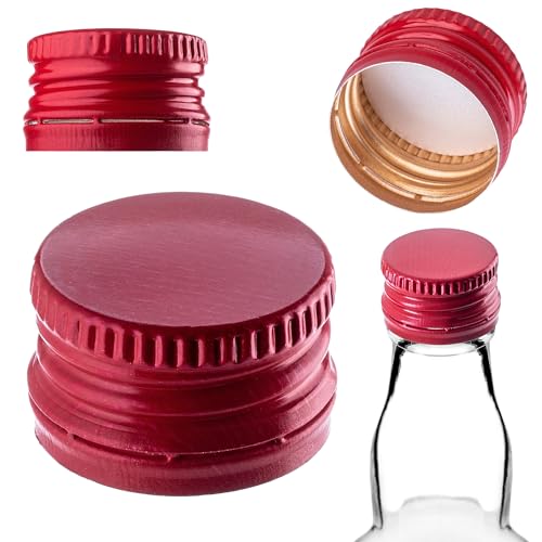 KADAX Schraubverschluss 28x18mm für Flaschen, Flaschenverschluss aus Aluminium, Drehverschluss, Schraubdeckel für Weinflaschen, Saftflaschen & Likörflaschen (Rot, 50 Stück) von KADAX
