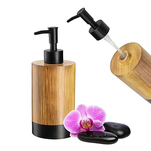 KADAX Seifenspender, 350 ml Handseifenspender in Holzoptik, Seifendosierer aus Kunststoff, Pumpspender für Badezimmer und WC, Flüssigseifenspender (Holz-Schwarz) von KADAX