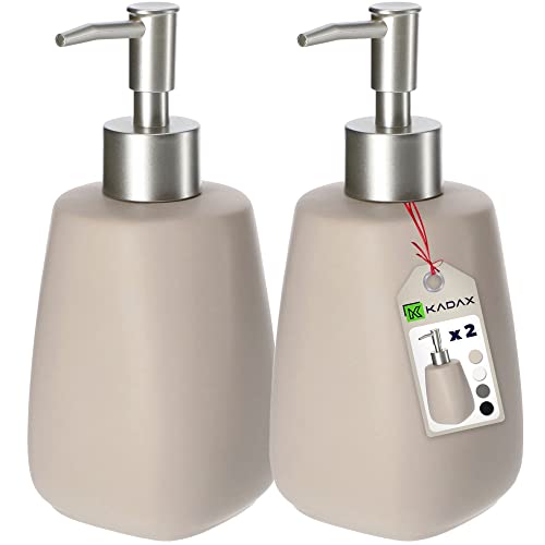 KADAX Seifenspender mit Pumpe, 2er Set, Pumpspender aus Keramik, Spender für Flüssigseife, Spülmittel, Lotionspender, Spülmittelspender für Bad, Flüssigseifen-Spender Beige von KADAX