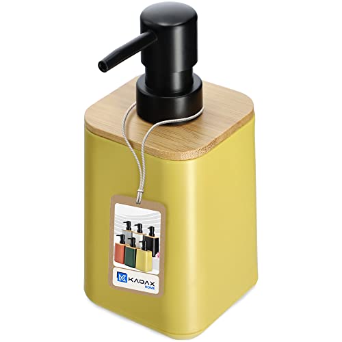 KADAX Seifenspender mit Pumpe, Pumpspender in 6, Flüssigflasche mit Deckel aus Bambus, Seifendosierer für Badezimmer, Küche und Waschküche (Gelb) von KADAX