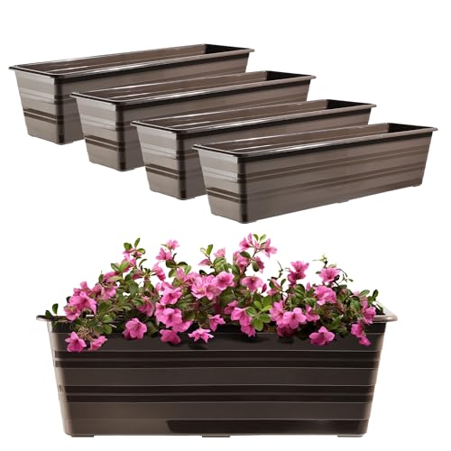 KADAX Set 4x60 cm Blumenkasten Braun, Balkontopf aus Kunststoff, Witterungsbeständiger Pflanz-Kasten, Blumentopf, Geländerkasten für Blumen von KADAX