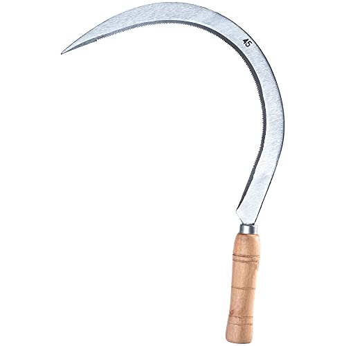 KADAX Sichel mit Langer Klinge 45 cm aus Metall, Rundsichel mit Holzgriff, Handsichel, Blattsichel, Gartensichel, Schneideschutz, Sensensichel von KADAX