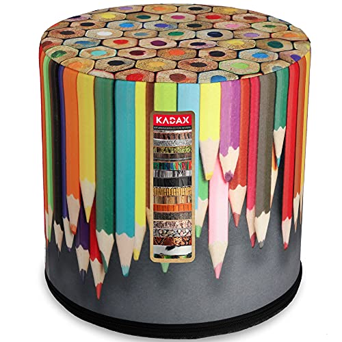 KADAX Sitzpouf, Sitzpuff, runder Sitzhocker, Ø 40,5 x 41 cm, modernes Design, Puff mit waschbarem Bezug, Sitzsack, Bodenkissen, Deko-Hocker, Fußhocker, Sitzkissen, Stoffhocker (Buntstift) von KADAX