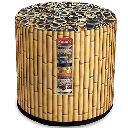 KADAX Sitzpuff, Pouf, runder Sitzhocker, Puff, Ø 40,5 x 41 cm, Holzoptik, Sitzpouf mit waschbarem Bezug, Sitzsack, Bodenkissen, Deko-Hocker, Fußhocker, Sitzkissen, Stoffhocker (Bambus) von KADAX