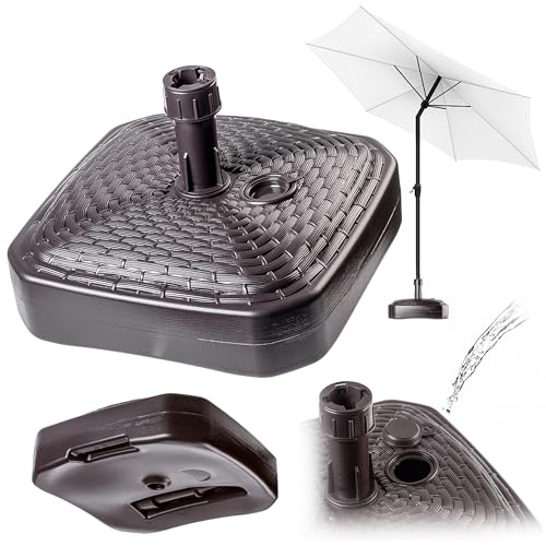 KADAX Sonnenschirmständer, Runder Schirmständer, Schirmhalter befüllbar mit Sand Wasser oder Kies, Ständer aus Kunststoff für Garten, Terrasse, Strand (Version 2 Quadrat, Braun) von KADAX