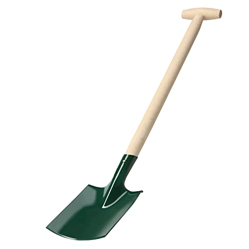 KADAX Spaten, Gärtnerspaten zum Graben, Gartenschaufel, Schaufel mit Holzstiel, Grabschaufel, Grabspaten für Garten, Harte, steinige Böden, Gartenspaten aus Metall (Rund, H: 91,5cm, T-Griff) von KADAX