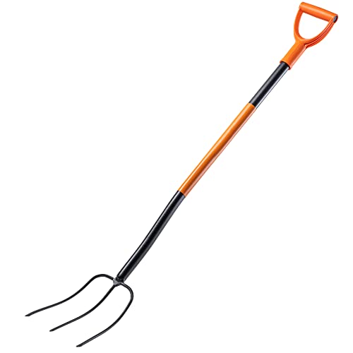 KADAX Spatengabel aus Stahl, 135cm Lange Gabel, Heugabel, Grabgabel zum Umgraben, ergonomische Gartenforke, Mistgabel, Gabel mit D-Griff, Gartengabel (3 Zinken, schwarz/orange) von KADAX