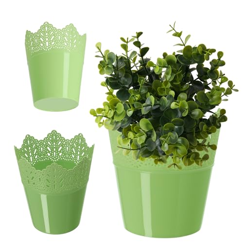 KADAX Spitzen-Blumentopf aus Kunststoff, 9 Farben, Blumentopf mit Spitzenmotiv, Blumentopfschutz für Büro, Topf, Gartenschale, Blumenkübel, Übertopf (⌀ 12cm, Niedrig, grün) von KADAX