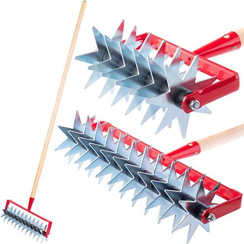 KADAX Sternfräse, Gartenfräse aus Metall mit 12 Sternen und Holzstiel, Krümler zum Lockern des Bodens, Kultivator für Rasen, Unkraut, Rollhacke, Bodenkrümler, Rollkultivator, Bodenlüfter von KADAX