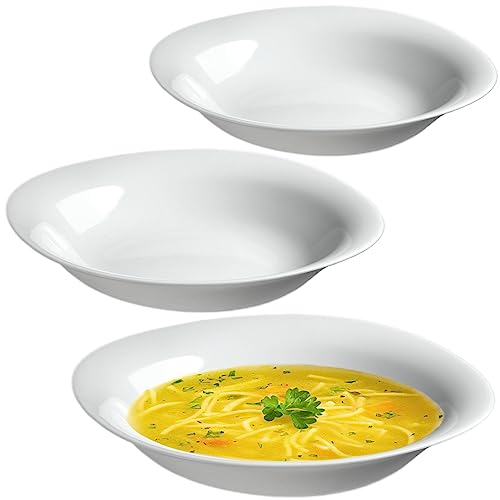 KADAX Suppenteller, Suppenschüssel aus gehärtetem Glas, Spülmaschinenfester Pastateller, weiße Salatschale, Tiefer Teller für Suppen, Nudeln, Salat (Weiß, 23 cm / 3 Stück) von KADAX