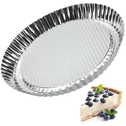 KADAX Tarteform, Tartelette Förmchen aus verzinkten und Antihaftschicht Blech, Quicheform in 3 Größen, Obstkuchenform, runde Obsttortenform (∅ 28cm, Silber) von KADAX