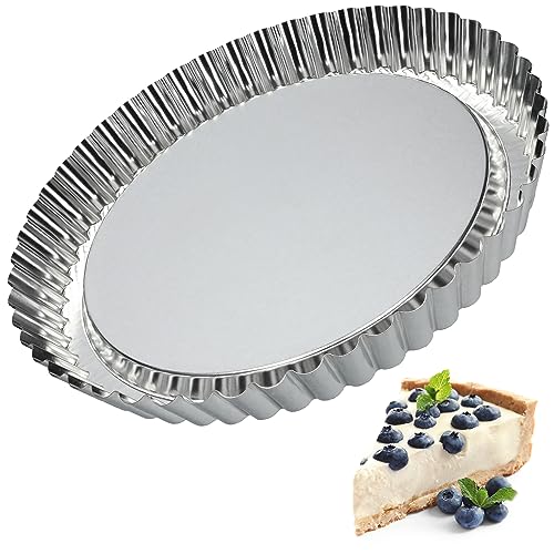 KADAX Tarteform, Tartelette Förmchen aus verzinkten und Antihaftschicht Blech, Quicheform in 3 Größen, Obstkuchenform, runde Obsttortenform (∅ 30cm, Silber) von KADAX