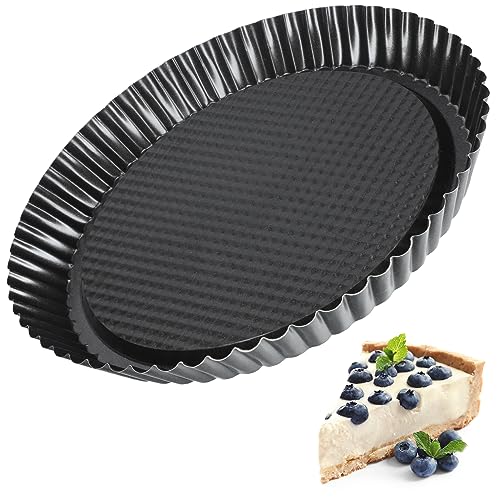 KADAX Tarteform, Tartelette Förmchen aus verzinkten und Antihaftschicht Blech, Quicheform in 3 Größen, Obstkuchenform, runde Obsttortenform (∅ 28cm, Schwarz) von KADAX