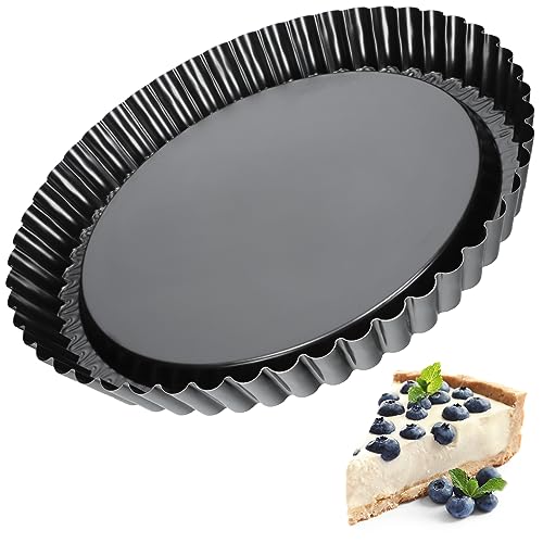 KADAX Tarteform, Tartelette Förmchen aus verzinkten und Antihaftschicht Blech, Quicheform in 3 Größen, Obstkuchenform, runde Obsttortenform (∅ 30cm, Schwarz) von KADAX