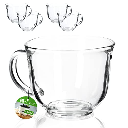 KADAX Teegläser mit Henkel, 480 ml Glastassen-Set, spülmaschinenfeste Kaffeegläser, Gläser für Heiß- und Kaltgetränke, Kaffeebecher, Saftgläser, Glastassen (480 ml / 4 Stück) von KADAX