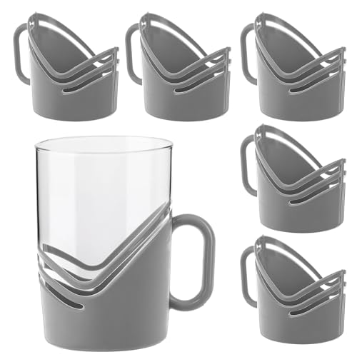 KADAX Teeglashalter mit Henkel, 6er Set, Halter aus hitzebeständigem Kunststoff für Teegläser und Kaffeegläser, ideal für heiße Getränke wie Tee und Kaffee (Hellgrau) von KADAX