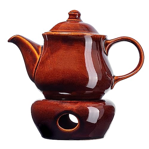 KADAX Teekanne aus Keramik, Wärmehaltender Teekessel im Landhausstil, Spülmaschinensichere Kanne aus hochqualitativer Keramik, Teekanne für Zuhause oder Büro (mit Aufwärmer) von KADAX