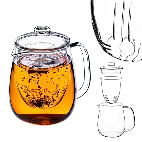 KADAX Teekanne mit Teesieb, Teezubereiter aus Glas, Hitzebeständige Glasteekanne mit herausnehmbarem Siebeinsatz, Teebereiter, Kanne für verschiedene Teesorten von KADAX