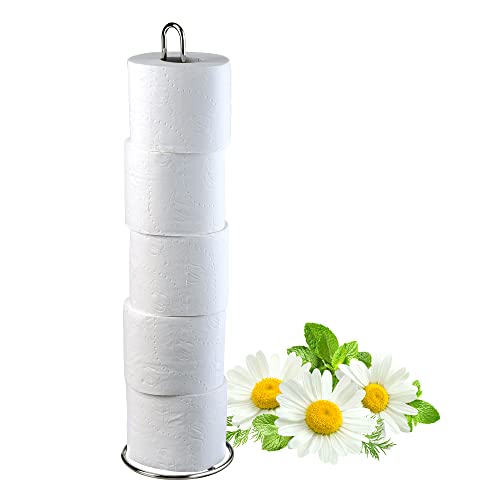 KADAX Toilettenpapierhalter stehend, Toilettenpapierständer aus Stahl pulverbeschichtet, 54 cm Höhe, Papierrollenhalter für Bad, Rollenhalter, Ersatzrollenhalter, platzsparend, Silber von KADAX