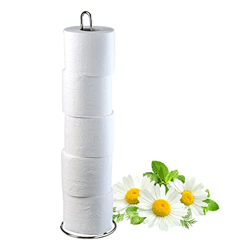 KADAX Toilettenpapierhalter stehend, Toilettenpapierständer aus Stahl pulverbeschichtet, 54 cm Höhe, Papierrollenhalter für Bad, Rollenhalter, Ersatzrollenhalter, platzsparend, Silber KADAX Toilettenpapierhalter stehend, Toilettenpapierständer aus Stahl pulverbeschichtet, 54 cm Höhe, Papierrollenhalter für Bad, Rollenhalter, Ersatzrollenhalter, platzsparend, Silber von KADAX