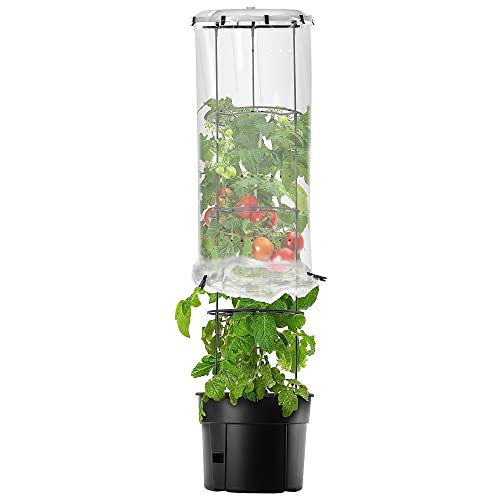 KADAX Topf mit Tomatenreifehaube, Tomatenschirm mit Pflanzkübel, Pflanztopfset mit Rankhilfe, Aufzucht-Turm mit Rangitter, Tomatenschutz für Rankpflanzen (40cm) von KADAX