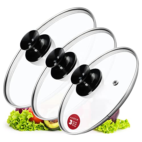KADAX Topfdeckel-Set, Universaldeckel aus Glas mit griff, hitzebeständiger Deckel-set in verschiedenen Größen, Pfannendeckel-set, Glasdeckel für Topf, Pfanne (22+26+30cm, Glänzend schwarz griff) von KADAX