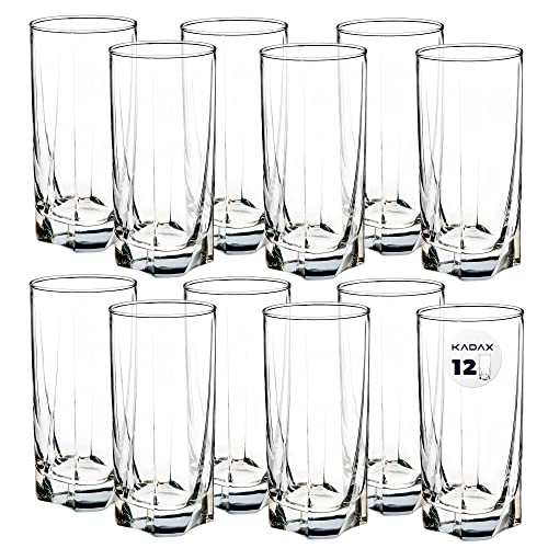 KADAX Trinkgläser aus hochwertigem Glas, 12er Set, Wassergläser, dickwandige Saftgläser, geriffelte Gläser für Wasser, Drink, Saft, Party, Cocktailgläser, Getränkegläser (12er SET 380ml hoch) von KADAX