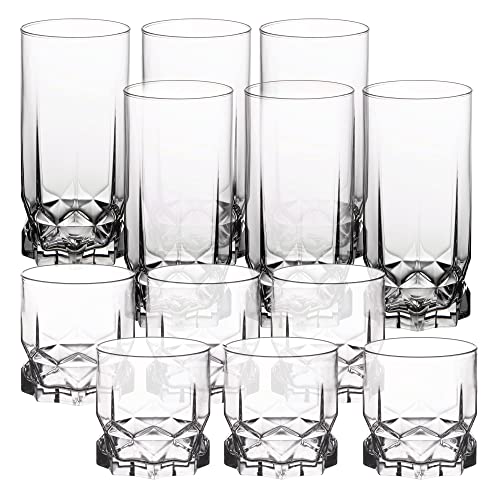 KADAX Trinkgläser aus hochwertigem Glas, 6er Set, Wassergläser, dickwandige Saftgläser, geriffelte Gläser für Wasser, Drink, Cocktailgläser, Getränkegläser (12er SET 6x325ml hoch+6x325ml niedrig) von KADAX