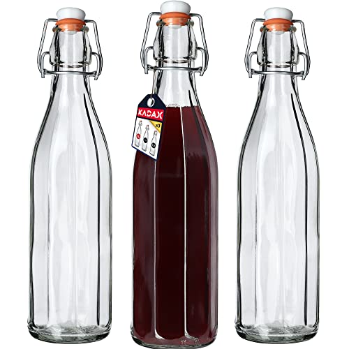 KADAX Universale Flasche mit Bügelverschluss, dichte Bügelflasche, vintage Glasflasche, Trinkflasche, Likörflasche, Saftflasche, Bügelverschlussflasche (1000ml, 3 Stück) von KADAX