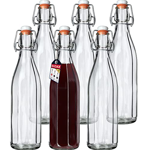 KADAX Universale Flasche mit Bügelverschluss, dichte Bügelflasche, vintage Glasflasche, Trinkflasche, Likörflasche, Saftflasche, Bügelverschlussflasche (1000ml, 6 Stück) von KADAX