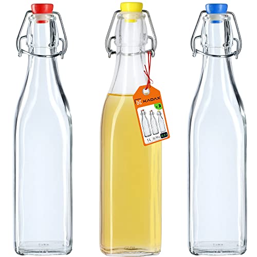 KADAX Universale Flasche mit Bügelverschluss, dichte Bügelflasche, vintage Glasflasche, Trinkflasche, Likörflasche, Saftflasche, Bügelverschlussflasche (500ml, 3 Stück) von KADAX