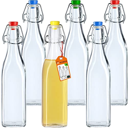 KADAX Universale Flasche mit Bügelverschluss, dichte Bügelflasche, vintage Glasflasche, Trinkflasche, Likörflasche, Saftflasche, Bügelverschlussflasche (500ml, 6 Stück) von KADAX