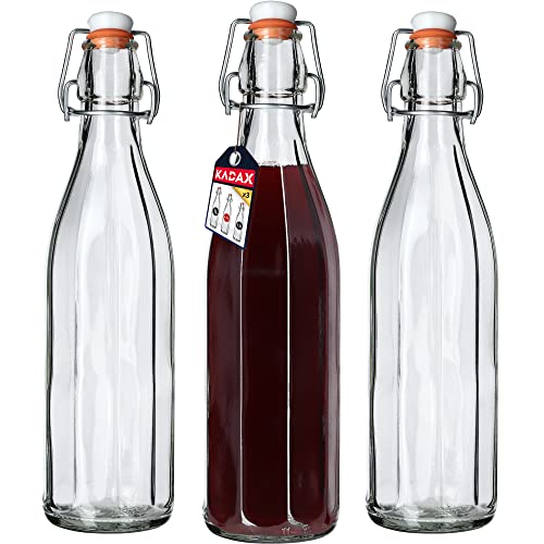 KADAX Universale Flasche mit Bügelverschluss, dichte Bügelflasche, vintage Glasflasche, Trinkflasche, Likörflasche, Saftflasche, Bügelverschlussflasche (750ml, 3 Stück) von KADAX