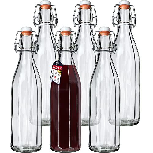 KADAX Universale Flasche mit Bügelverschluss, dichte Bügelflasche, vintage Glasflasche, Trinkflasche, Likörflasche, Saftflasche, Bügelverschlussflasche (750ml, 6 Stück) von KADAX